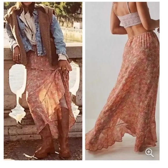 NWT Free People Intimately Romance Me Half Slip. Ruffles Floral Maxi. Burgundy - Picture 3 of 6